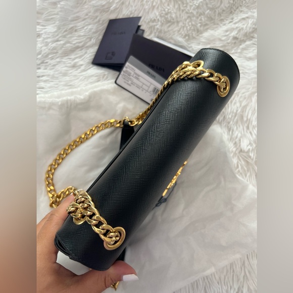 PRADA Saffiano Flap Shoulder Bag in black. - Picture 8 of 14